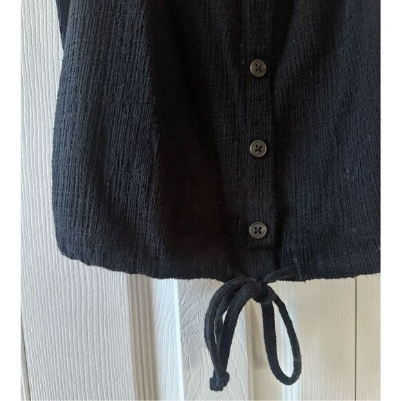Madewell Texture & Thread Off The Shoulder Black Top with Tie Waist - Picture 6 of 9